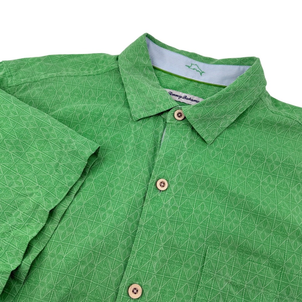 Tommy‎ Bahama Diamond Point Silk Camp Shirt Spring Green Men L Button Up Pocket